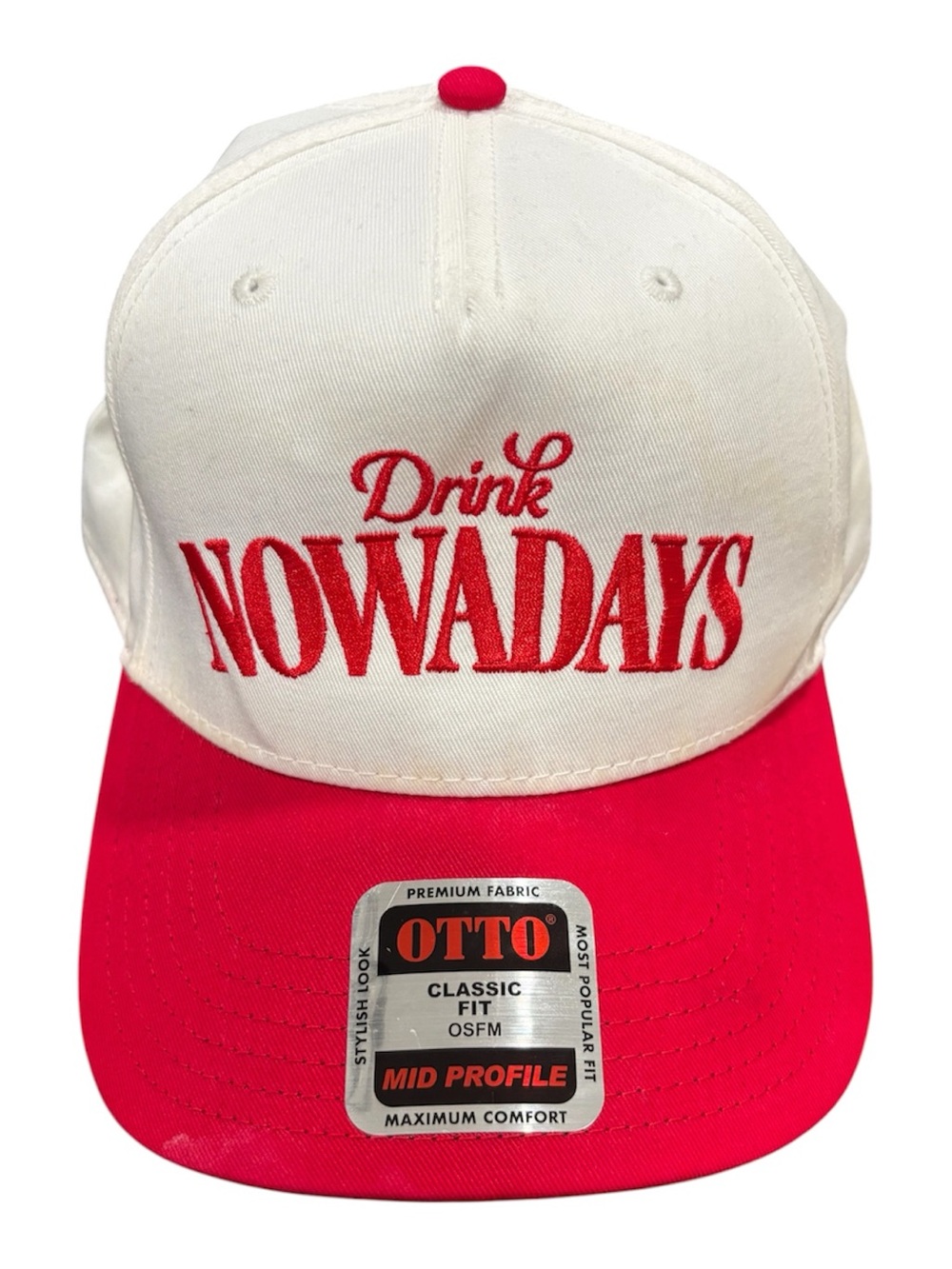 OTTO White and Red "Drink Nowadays" Baseball Cap